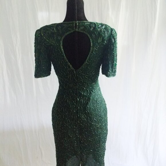 INCREDIBLE NOS 80's Green Sequin Stenay Cocktail Dress Size 6 - Picture 6 of 10